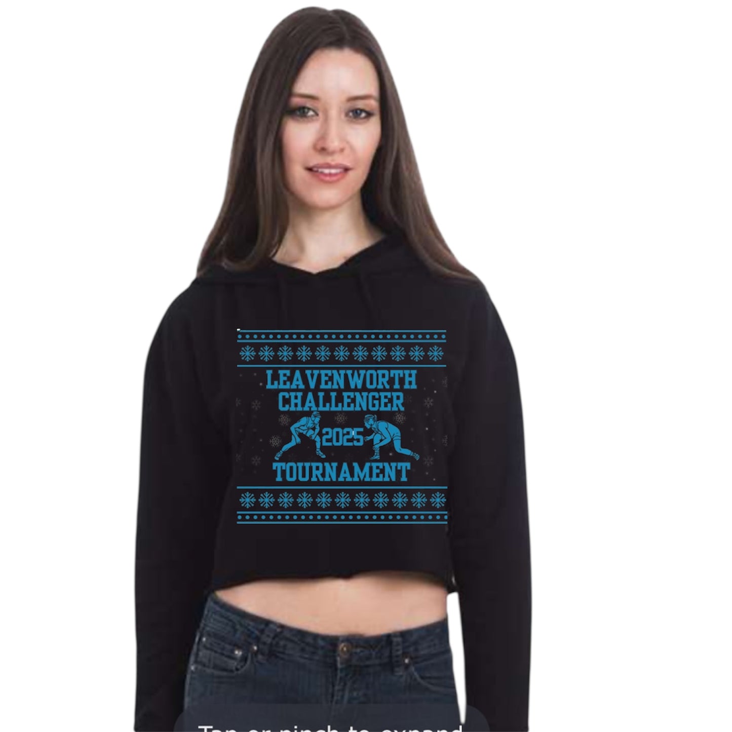 Women’s crop hoodie - Leavenworth wrestling holiday 2025