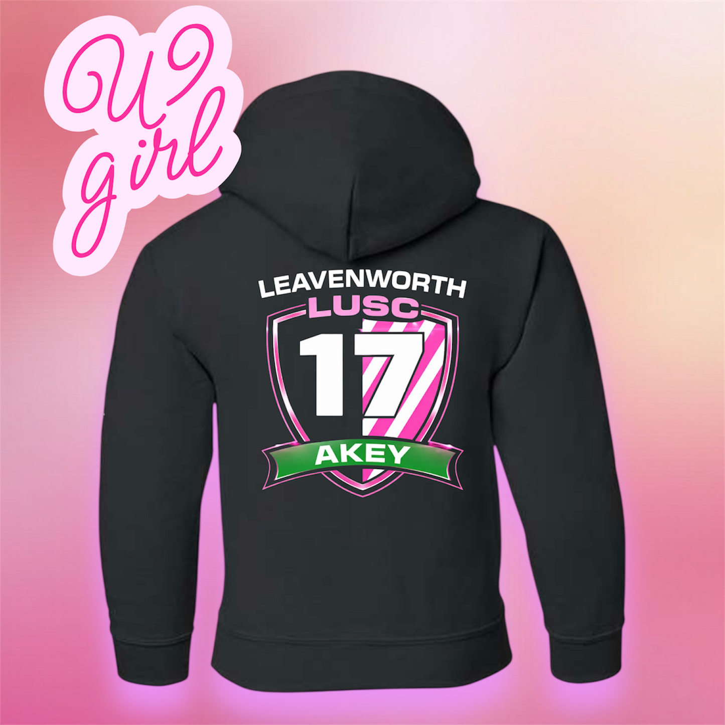 U9 Girls soccer hoodie with number